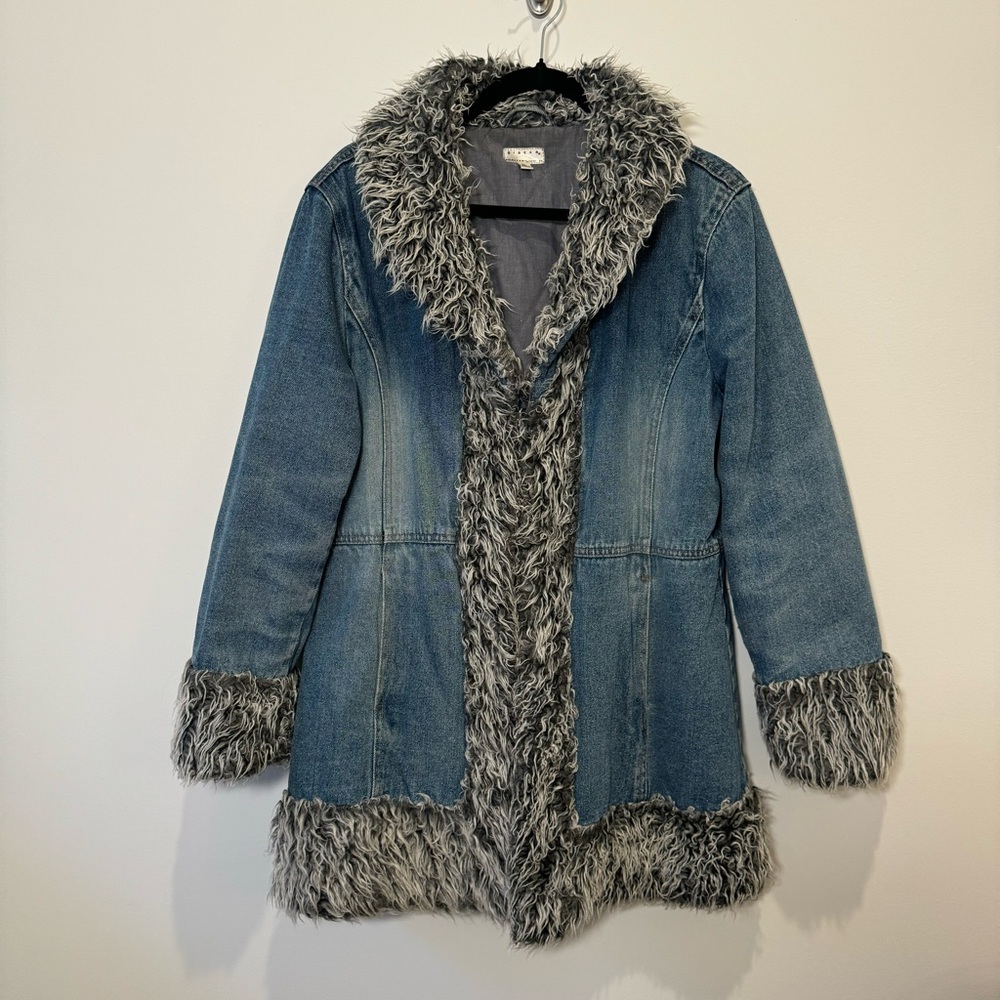 Penny Lane Fur Trim Denim Coat Jean Jacket 90s Y2K Giacca A Gallery Company